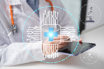 Doctor medical technology innovation artificial intelligence healthcare hospital science digital futuristic concept