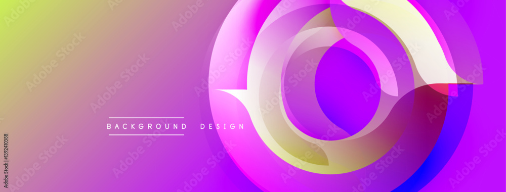 Poster Abstract design features overlapping circles, vibrant colors. Gradient transitions create dynamic visual effect. Modern aesthetic suitable for backgrounds, presentations.