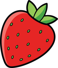 Obraz premium Cute Smiling Strawberry Cartoon Character With Green Leaves Illustration