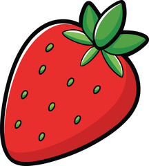 Obraz premium Cute Smiling Strawberry Cartoon Character With Green Leaves Illustration