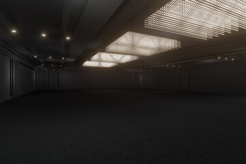 Empty convention hall center.Backdrop for exhibition stands,booth,stage,display.Meeting room for conference.Big Arena for entertainment,concert,event.Auditorium for seminar,party,gallery.3d render.