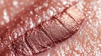 Fototapeta premium Close-up of shimmering lipstick on lips, showcasing texture and shine in beauty context