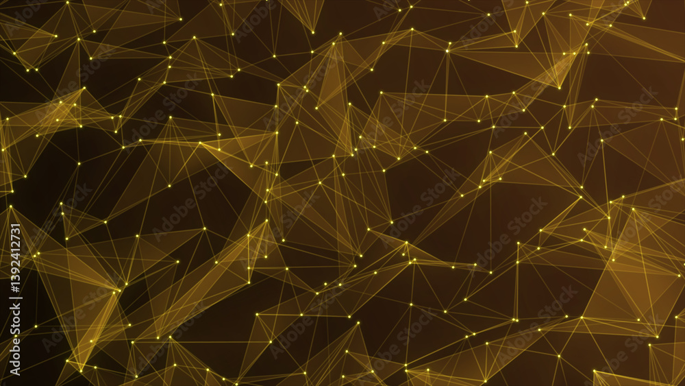 Poster abstract yellow plexus motion background. plexus background with moving lines and dots, abstract fut