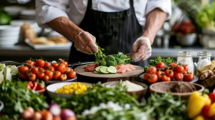 Chef Preparing Fresh Vegetables in a Professional Kitchen