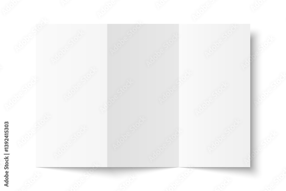 Poster vector white blank vertical three panel accordion fold opened on white background. z fold, trifold, 