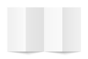 Vector white blank vertical four panel accordion fold opened on white background. Concertina fold, leaflet, brochure, booklet, flyer or invitation card mockup. Mock up back side isolated.