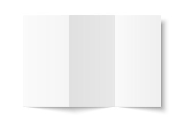 Vector white blank vertical three panel accordion fold opened on white background. Z fold, trifold, leaflet, brochure, booklet, flyer or invitation card mockup. Mock up front side isolated.