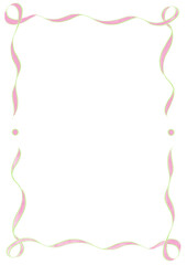 Pink & Green Wavy Ribbon Frame with Dots, wedding menu invitation border, hand drawn baby shower decoration, a4 wicked birthday pastel party, clown funfair style, bachelorette bachelor vintage retro