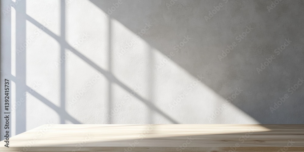 Poster minimalist architectural light study tranquil wooden surface with soft shadow gradients - mindful in