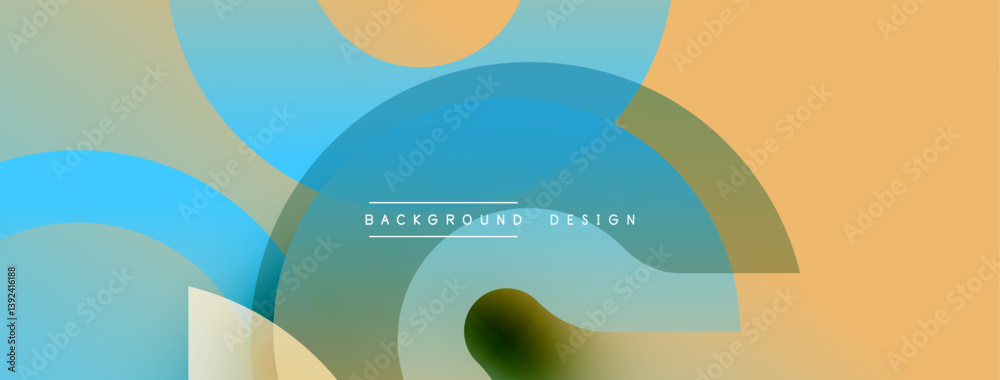 Fototapete Abstract shapes overlap, creating layered effect. Soft colors blend, forming modern design. Text background design present. Minimalist aesthetic.
