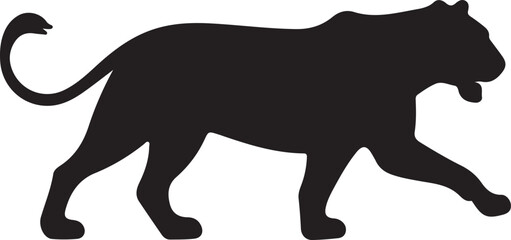 Wild animal vector silhouette illustration of a black lion and elephant