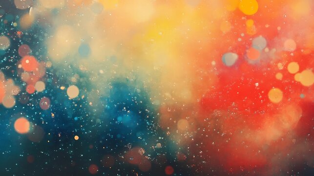 A vibrant abstract background featuring colorful bokeh lights in shades of red, orange, yellow, and blue creating a dreamy and ethereal atmosphere