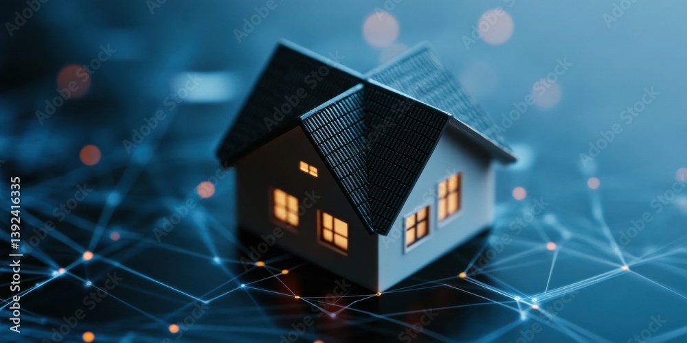 Poster Smart Home Connectivity Illuminated Modern Architectural Model Visualizing Digital Network Infrastructure and IoT Innovation for Future Living Spaces