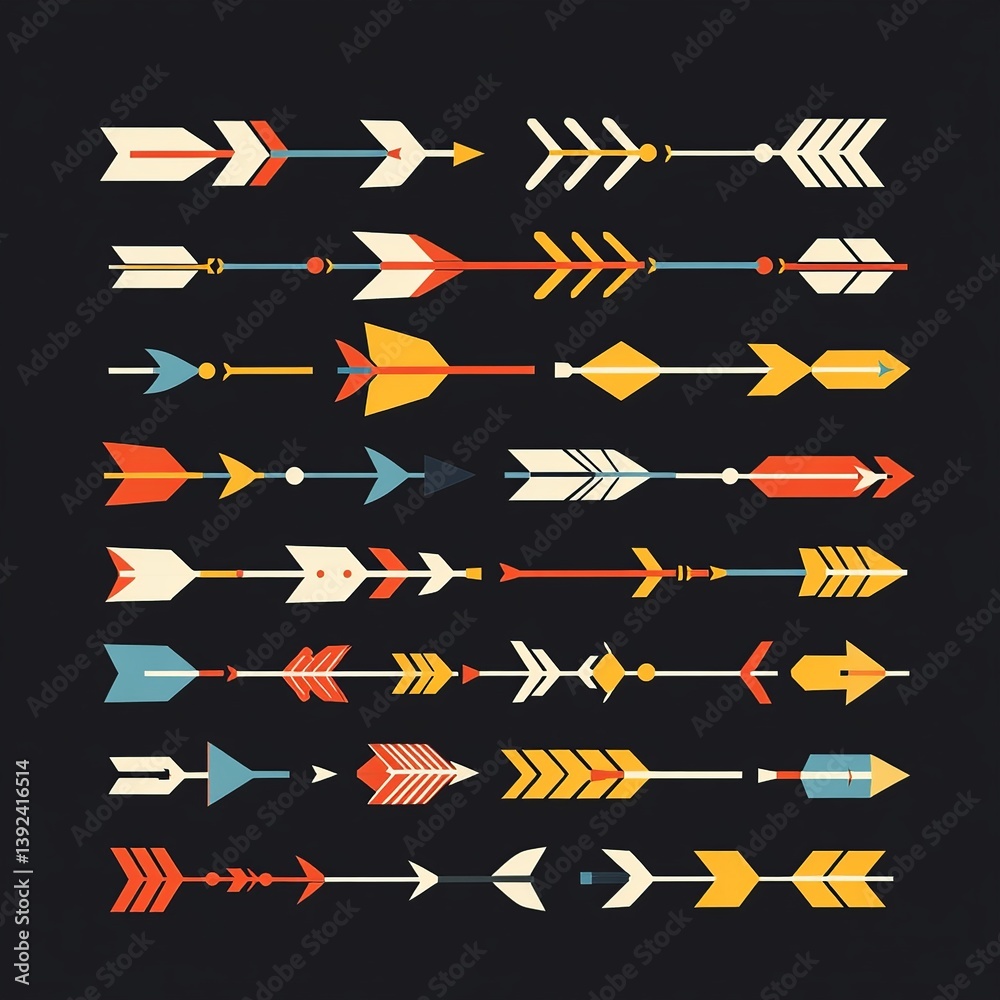 Poster A collection of arrow icons in various styles and directions, perfect for infographics, interfaces, and design elements