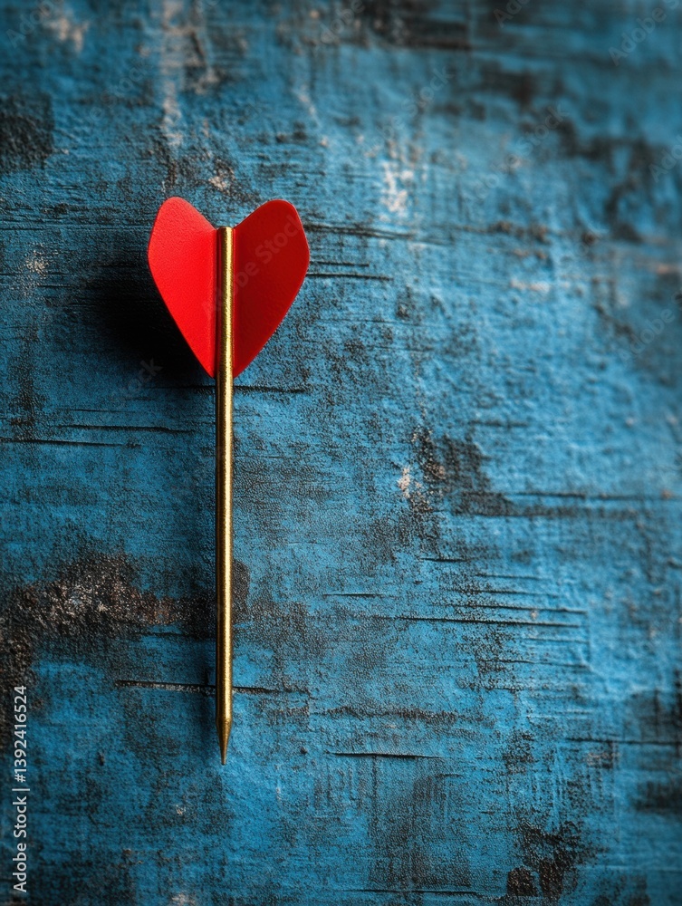 Poster minimalist emotional design vibrant red heart-shaped dart symbolizing precision, passion, and strate