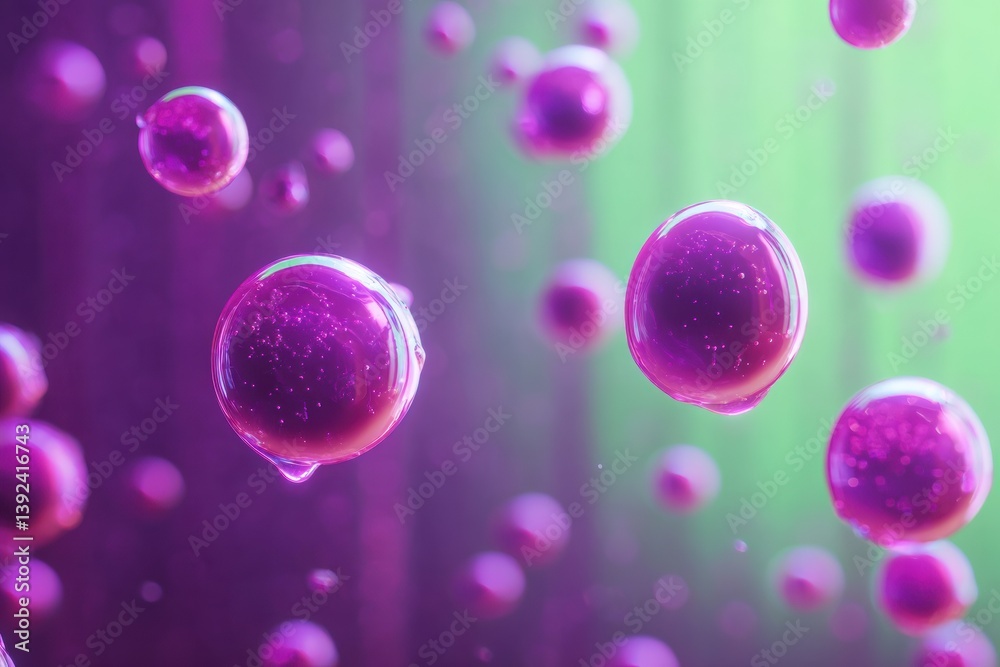 Fototapete Quantum Microscopic Visualization Magenta Spherical Particles in High-Resolution 8K - Cutting-Edge Scientific Innovation for Environmental Health Research