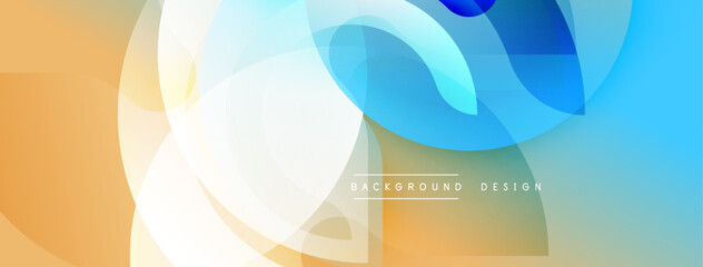 Abstract shapes overlap, creating vibrant blue, orange gradients. Smooth transitions, modern design, perfect for digital backgrounds or presentations.