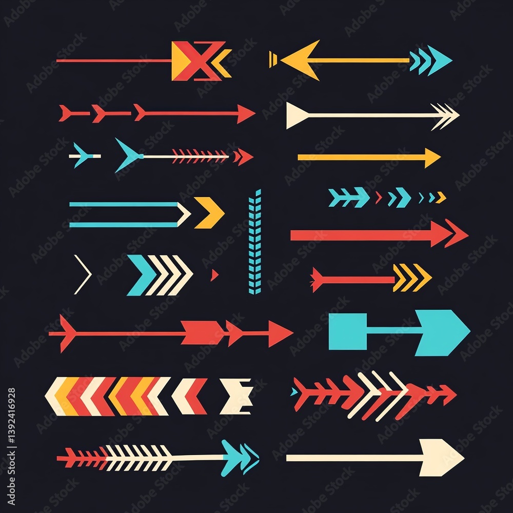Poster A collection of arrow icons in various styles and directions, perfect for infographics, interfaces, and design elements