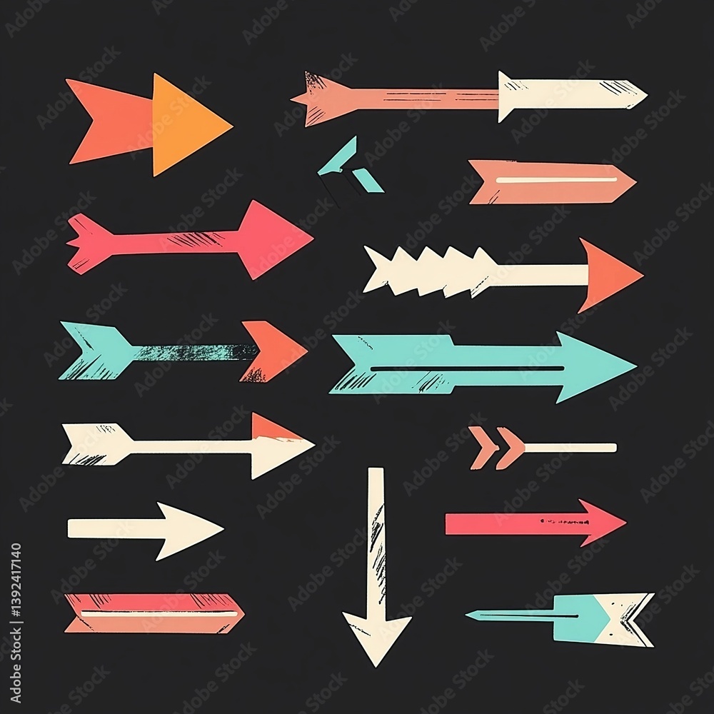 Poster A collection of arrow icons in various styles and directions, perfect for infographics, interfaces, and design elements