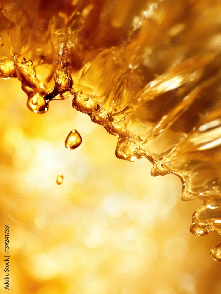 Poster golden liquid dynamics macro fluid capturing ethereal amber energy - sensory design and innovative v