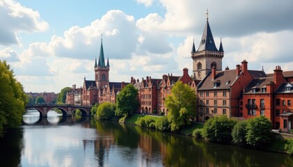 Obraz premium Historic architecture skyline of Norwich medieval heritage, architecture, medieval Europe