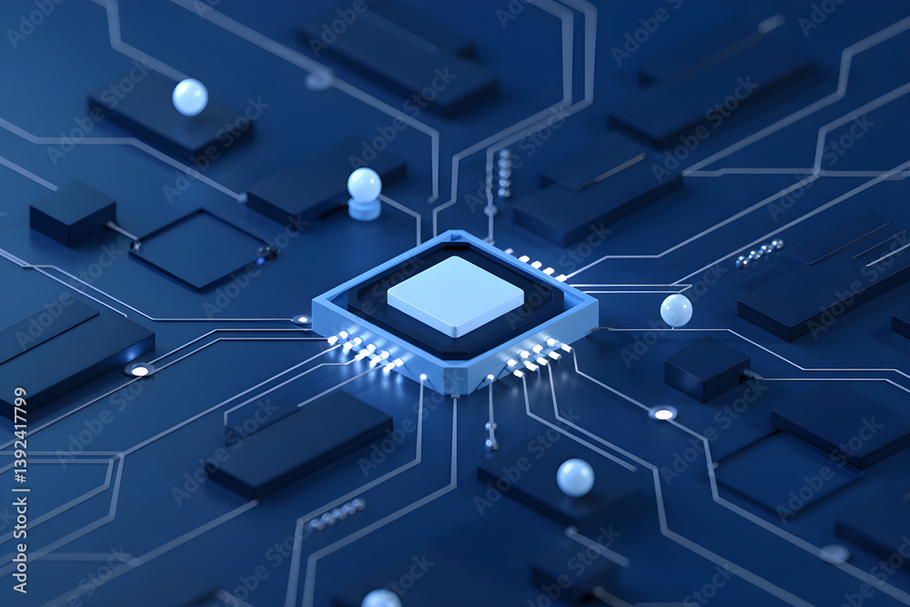 Aufkleber Cpu processing data on motherboard, futuristic technology in computing