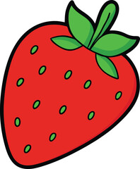 Obraz premium Cute Smiling Strawberry Cartoon Character With Green Leaves Illustration
