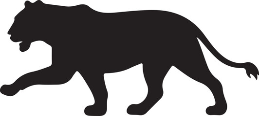 Wild animal vector silhouette illustration of a black lion and elephant