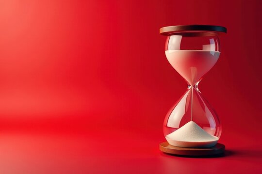Hourglass symbolizing emptying time on a vibrant red background, fading, time running out