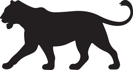 Wild animal vector silhouette illustration of a black lion and elephant