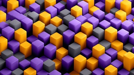 D Render of Modern Tech Background Featuring Violet and Orange Precisely Constructed Glossy Cubes