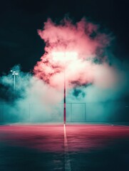 Obraz premium Ethereal Urban Sports Dreamscape Cinematic Hockey Field Twilight with Moody Atmospheric Fog - Next-Gen Event Marketing Visual Narrative