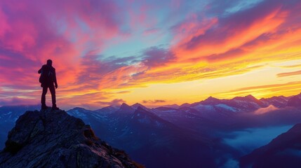 Summit Success: Mountain Peak Sunset View