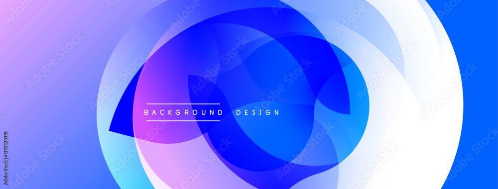 Poster abstract design. overlapping shapes create vibrant gradient. blue, purple, white hues blend seamless