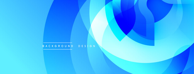 Blue abstract shapes create dynamic composition. Smooth gradients, overlapping layers, modern design. Vibrant colors, clean aesthetic.