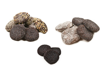 Chocolate cookies isolated on white background.