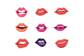 Vibrant lip designs in various styles for creative graphic projects.