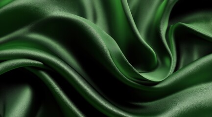 Obraz premium Close-up of luxurious dark green fabric with elegant folds and shimmering textures.
