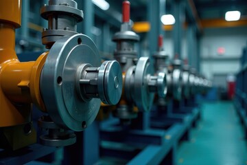 Industrial machinery with pneumatic hoses and valves, valves,