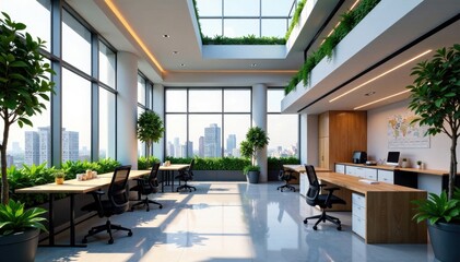 Innovative office building with rooftop garden, office building, integrated