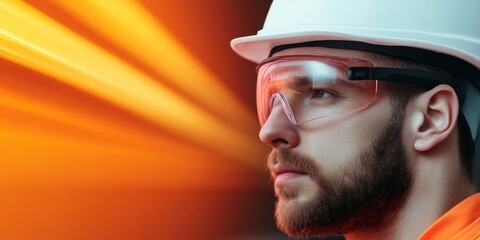 Augmented Reality Safety Innovation Next-Gen Industrial Professional Visualizing Predictive Maintenance with Cutting-Edge AR Wearable Technology in High-Visibility Environment