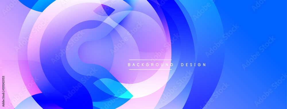 Poster blue, purple layers create abstract, modern design. smooth gradients, overlapping circles suggest de