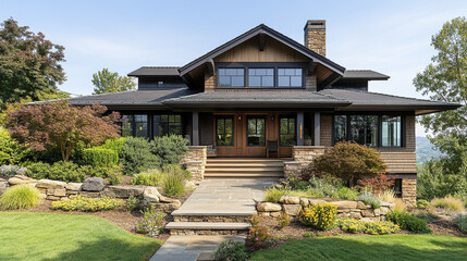 Elevated Craftsman bungalow with earth tone palette and lush garden
