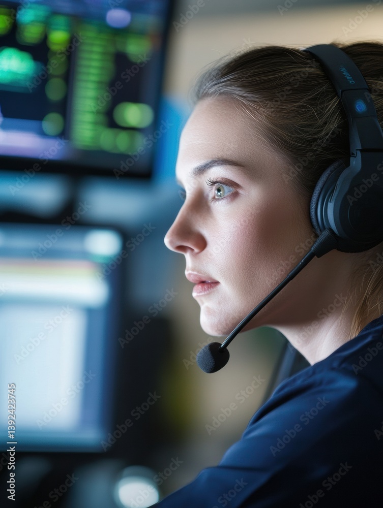 Poster ai-enabled emergency response female crisis management professional in high-tech command center - cy