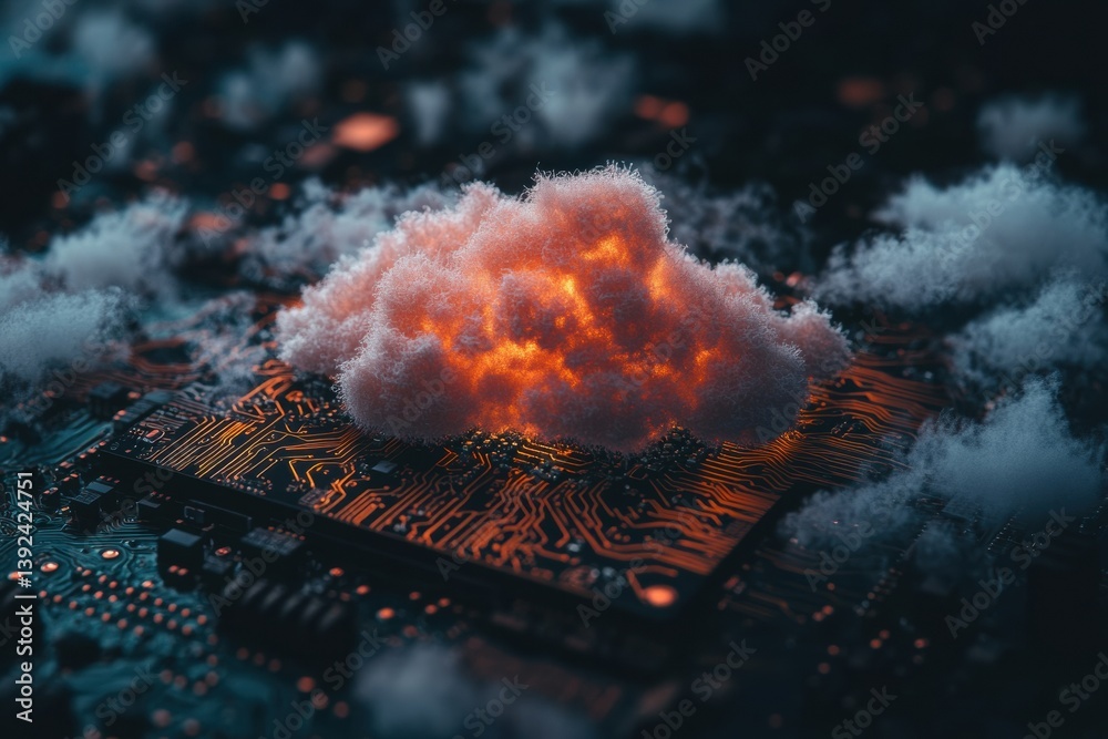 Aufkleber Quantum Cloud Convergence Luminescent Cybersecurity Visualization for Next-Gen Digital Infrastructure, Emerging Tech Innovation and Secure Data Transformation