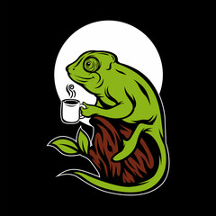 vector illustration of chameleon and coffee