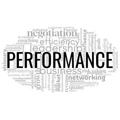 powerful word cloud focused on performance, emphasizing key concepts related to achievement, quality, and results. Ideal for showcasing excellence, productivity, and the drive for optimal outcomes in 