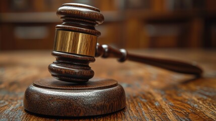 Gavel symbolizes justice in courtroom setting emphasizing legal proceedings and authority during important cases