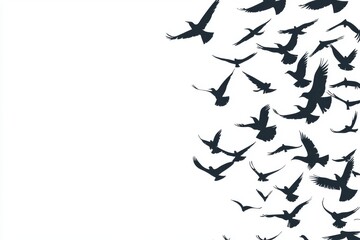 A flock of doves flying in the sky, isolated in png transparent, forms a swarm