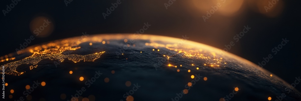 Poster Hyperconnected Global Networks Cinematic Satellite View of North American Continent Illuminating Technological Connectivity and Digital Infrastructure Ecosystem